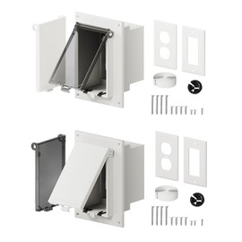 Recessed Outlet Box, DBVS1C-1 Low Profile Exterior Electrical Outlet Box for New Vinyl Siding, Enclosed Weatherproof Outdoor Outlet Box with 2 Covers Clear & White, Vertical, 1-Gang(2 Pack)