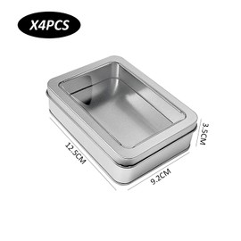 MEMOFYND 4 Pieces of Fully Open Window Empty Boxes, Tinplate Boxes, Storage Boxes with Lids, Metal Storage Boxes, Rectangular Storage Boxes for Storing Small Items (Silver)