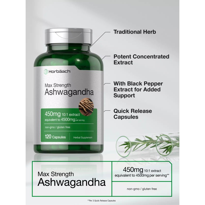 Horbäach Ashwagandha Capsules | Max Strength | 120 Count |