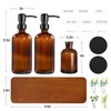 Kitchen Soap Dispenser Set with Wood Riser Tray, Amber Glass