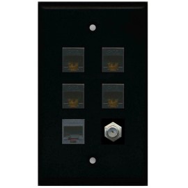 Wallplate City 4 Port CAT6 Ethernet Coax Phone Wall Plate Solid [ BLACK ]