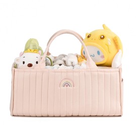 I IHAYNER Baby Diaper Caddy Basket – Baby Shower Caddy Organizer for Newborn Boys and Girls Waterproof Diaper Storage Pink