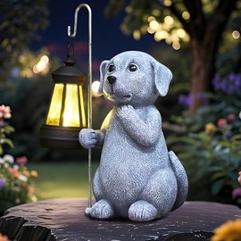 Voarge Solar Garden Statue, Garden Decoration Solar Light, Garden Art with Solar Lantern, Garden Figures, Illuminated Sculpture Ornaments for Outdoors, Balcony, Patios, Gifts for Women (Puppies)