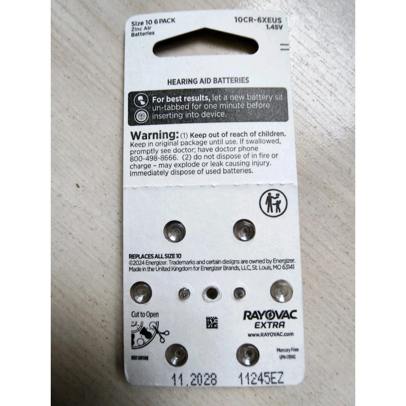 Rayovac Hearing Aid Batteries, Size 10, 6 Pack, Rayovac, Long