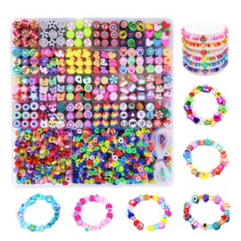 GIDWRIY 2300 Pieces Beads for Threading Children's Bracelets DIY Jewellery Craft Sets Girls Chains Crafts, Polymer Clay Beads Craft Set Colourful, Bead Set for Necklace, DIY Bracelet Set for Crafts