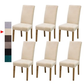 DREAHOTEXTIL Velvet Dining Chair Covers, Set of 6 Stretch Chair Covers for Dining Chairs, Washable Dining Room Chair Covers, Soft Removable Parson Chair Slipcovers, Kitchen Chair Cover (Cream, 6)