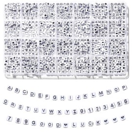Ywmimn 730pcs Square Letter Beads, 28 Styles Friendship Bracelet Kit, 6x6 mm Acrylic Alphabet Beads for Bracelet and Jewelry Making(White and Black)