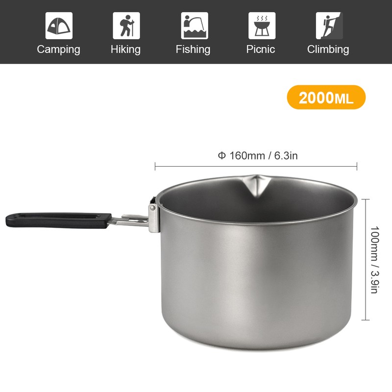 [通拓商品]2000ml / 2800ml Camping Titanium Pot with Foldable Handle Outdoor