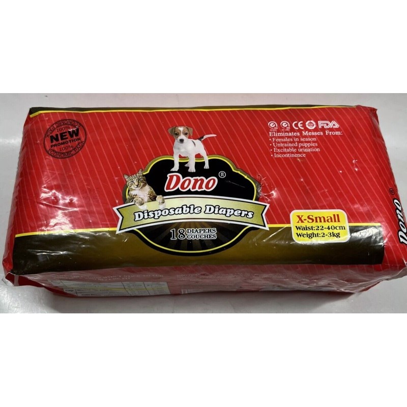 Dino Dono Female Disposable Pet Diapers (X-Small) 18 count 4lb-6lb