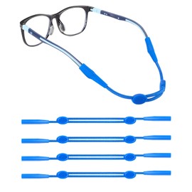 Omnful Kids Eyeglasses Strap(8-12inch)- Adjustable Glasses Straps Sports Eyewear Retainers Glasses Holder for Kids Men Women- No Tail Sunglasses Straps for Girls and Boys 5-16 Years (4pcs Blue)