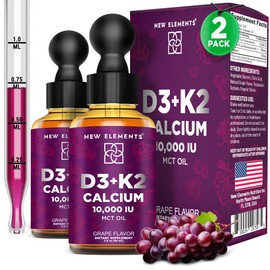 [2 𝐏𝐚𝐜𝐤] Liquid Vitamin D3 K2 Drops with Calcium for Adults | Vitamin D3 10,000 IU | D3 K2 with Calcium for Bone Health & Immunity Support | Joint Health Supplement | Non-GMO | Vegan