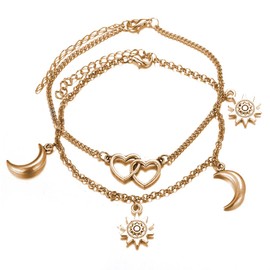 LuLiyLdJ Fußkettchen für Damen, Fussketten für Frauen, Sonnenhalbmond-Liebes-Fußkettchen, für Strand, auch als Armband, Schmuck für Frauen und Mädchen, 1 Stück