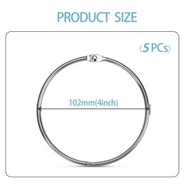 4 Inch 6 Pack Binder Rings, Extra Large Loose Leaf Book Ring, Metal Loose Leaf Binder Rings for for Key Clip, Keychain, Memos, Photos, Files & Scrapbooking (Silver)