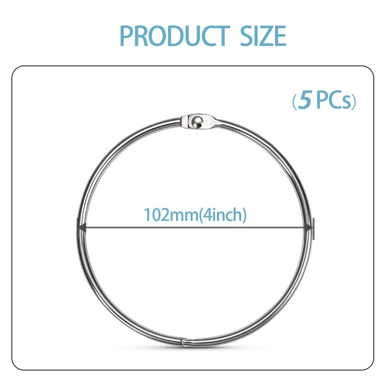 4 Inch 6 Pack Binder Rings, Extra Large Loose Leaf