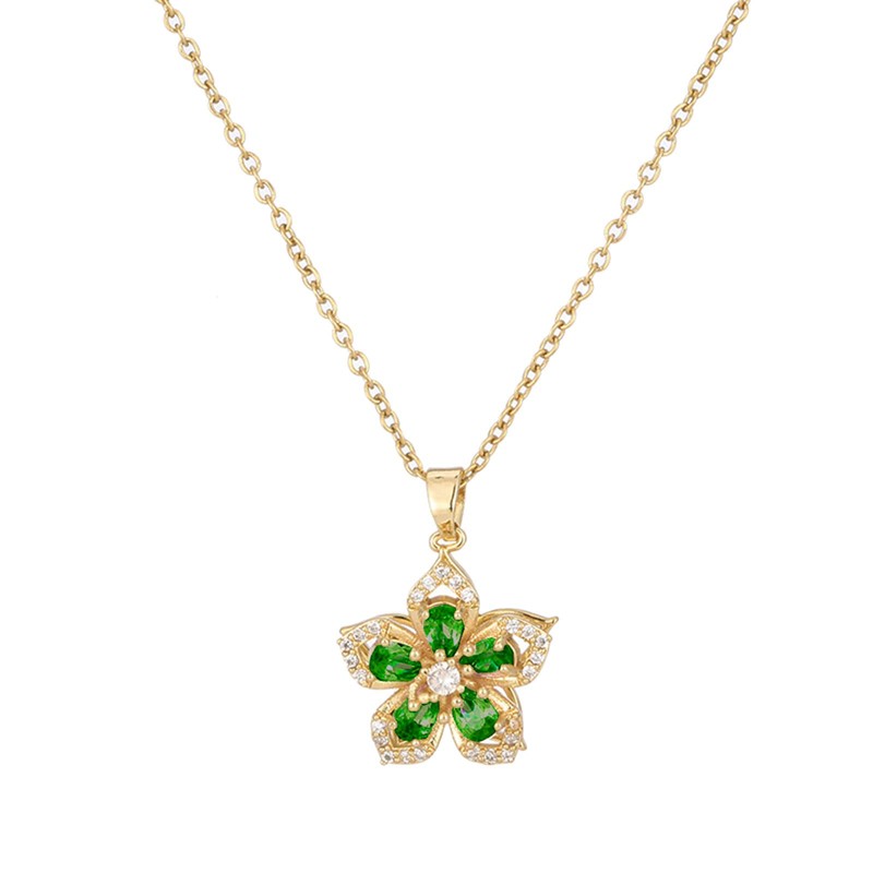 NUEAYMS Rotating Bauhinia Zircon Flower Pendant Collarbone Chain Temperament Simple