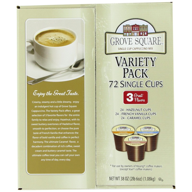 Grove Square Cappuccino Pods, Variety, Single Serve (Pack of 72)