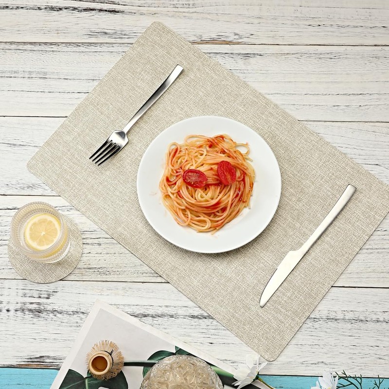 Leather Placemats and Coaster Sets 6, Large Table Mats, Waterproof