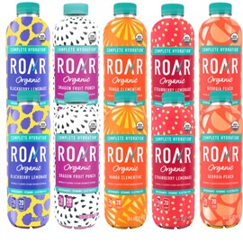 Roar Organic Beverages Variety Pack, 10-Pack (18oz Bottles) – Strawberry Lemonade, Dragon Fruit Punch, Mango Clementine, Blackberry Lemonade & Georgia Peach – Refreshing Organic Drink
