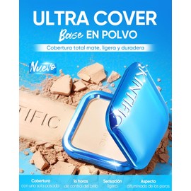 SKINTIFIC Base de Maquillaje en Polvo, Base en Polvo Compacta de Cobertura total Ultra Cover, Matifica y Controla Brillo por 16 h, Minimiza la apariencia de poros, Iguala el tono (04 Beige)