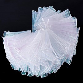 15 Yards Iridescent Organza Ruffle Trim, Holographic Tulle Ruffle Fabric Vintage Organza Pleated Ribbon for Party Costume Decoration Sewing Dress Trimming Craft (Iridescent White)