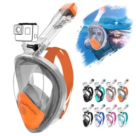 HINATAA 180°Full Face Snorkel Mask,Double Floating Ball Design Anti-Leak Free Breathing,Full Dry Anti Fog Breathing System Snorkeling Mask,Professional Snorkeling Set (Orange Grey, S/M)