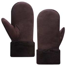 Harssidanzar KM042EU Men's Winter Mittens, Shearling, Heated Warm Fur Cuffs Mittens for Winter Cold Weather, brown