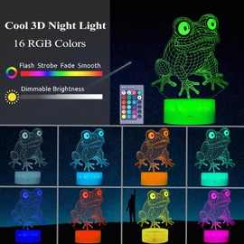POSSHE Cute Frog Night Light, Frog Gifts, Frog 3D Illusion Lamp with RGB 16 Colors Changing, Remote Control, Dimmable, Kids Room Decoration Baby's Light Room Decor Children Gifts