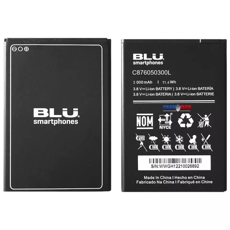 BLU G40 G0730W Original OEM BLU Battery C876050300L 3000mAh 11.40Wh