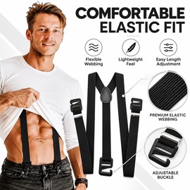 Men’s Adjustable Suspenders for Holding Pants – 2.5 cm Polyester Straps with 3 Hooks for Casual Everyday Wear