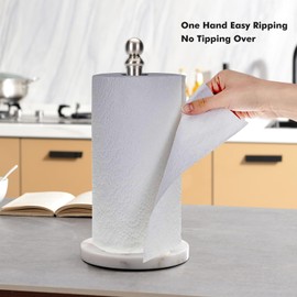Exilon Paper Towel Holder Countertop with Heavy Marble Base, Standing Paper Towel Roll Holder for Kitchen Bathroom, with Weighted Base for One-Handed Operation