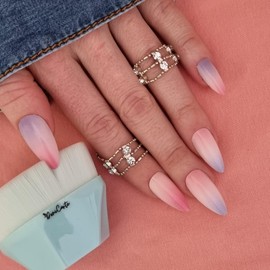 Deni Carte Künstliche Fingernägel, lang, vollflächig, 24 Stück, für Frauen und Mädchen, Künstliche Fingernägel mit Tips, verschiedene Designs