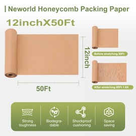 Neworld Honeycomb Packing Paper,Eco Friendly Bubble Cushioning Wrap for Moving,Products & Gifts Wrapping Paper,Recyclable Cushioning Packing Material(12" x 50') With 20 Fragile Sticker Labels