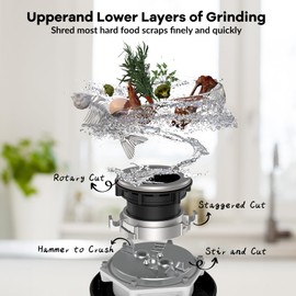 Garbage Disposal, 1 Hp Continuous Feed Food Waste Disposer with Air Switch, Compact Stainless Steel Food Waste Disposer, Food Waste Grinding System for Under Kitchen Sink, Black