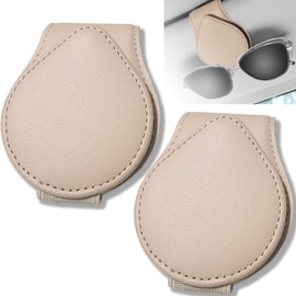 Pack of 2 Glasses Holders for Car, PU Leather Sunglasses Holder Car, Glasses Clip Car with Strong Magnetism, Car Accessories Interior Decoration, Sunglasses Holder for Car Sun Visor, Beige