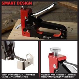 Heavy Duty Staple Gun for Wood Carpentry, DIY Crafts, or Furniture Upholstery Stapler with Staples - 3-Way Heavy Duty Stapler Gun with Carrying Case and 3 Types of Staples Included by Stalwart (Red)