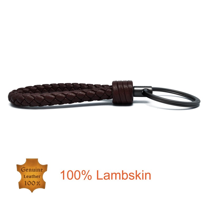 LABEN Key Chain Lambskin Handwoven Genuine Leather Keychain - Brown