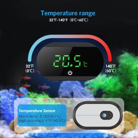 Aquarium Thermometer, Mini Aquarium Thermometer Digital, LED Display with ℃/℉ Switch, High Precision Temperature Sensor, Wireless Water Thermometer for Freshwater Marine Aquariums - Black