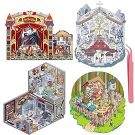 4 Sets DIY 3D Horror Scene Sticker Therapy Stickers Make Your Own Isometric Stickers for Adults Scary Cartoon 3D Sticker for Scrapbooking Horror Gifts