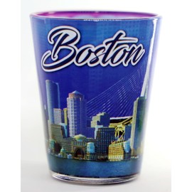 Boston Massachusetts Blue Skyline Outside Pink Skyline Inside Shot Glass