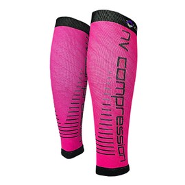 NV Compression Essential Race and Recover Calf Guards 20-30mmHg Sports Recovery Shin Splints Medical Work Flight Running Cycling Vibrant Pink L-XL, Bright pink