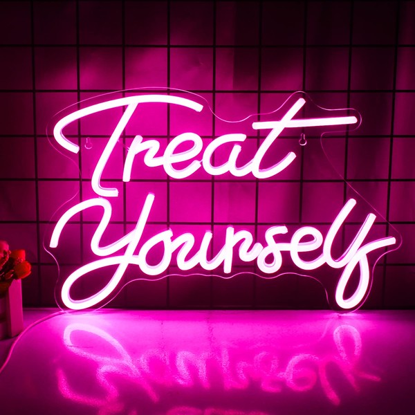 Wanxing Treat Yourself Neon Sign Pink Neon LED Signs Words Neon Lights for Bedroom Light up Sign USB Powered Switch Wedding LED Neon Sign for Wall Decor Wedding Decoration Birthday Party Girls Bedroom Wall Decor (pink treat yourself)
