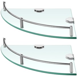 Corner Shower Shelf 2-Tier Glass Corner Shelf Stainless Steel Wall Mounted Corner Bathroom Organizer for Storing Bottle Shower Gel Shampoo Brush, Silver, 9.25 Inches（2Pcs）