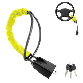 Universal Steering Wheel Lock, Adjustable Steering Wheel Lock, Seat Belt Lock, Tempered Steel Strong Anti-Theft Device with Keys, Fit for Most Cars, SUVs - Yellow