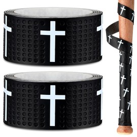 Pushglossy 2 Pcs Faith Cross Baseball Bat Grip Tapes 1.1mm Precut and Full Adhesive Softball Grip Tape,Non-Slip Baseball Bat Wrap Religious Cricket Batting Tape Replacement(Cross,Black)