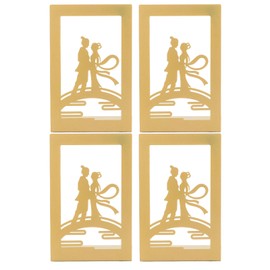 4pcs Bookends Lover Series Metal Hollow Out Bookends Rugged Construction Book Shelf Holders with Anti Slip Foam Pads Meeting On Bridge