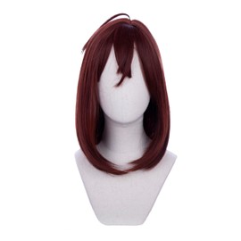 Edivd Women Red Brown Wig Adult Brown Middle Length Cosplay wig with Bangs Heat Resistant Synthetic Wigs with Cap
