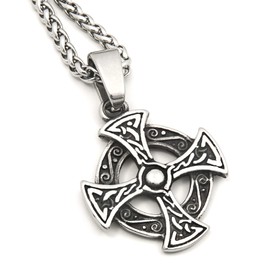 Gungneer Stainless Steel Celtic Cross Pendant Necklace with Wheat Chain Irish Amulet Jewelry Men Women