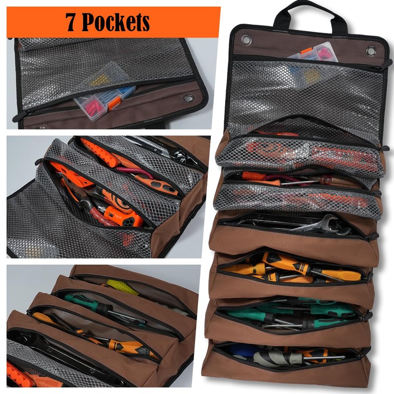 WELKINLAND Heavy-Duty Waxed Canvas Tool Roll, 7-Pockets Tool Wrap Roll,