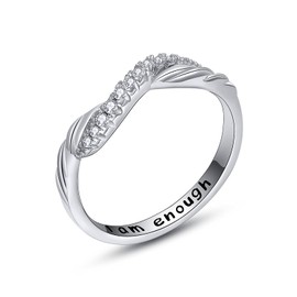 KINGWHYTE I am Enough Rings for Women 925 Sterling Silver Infinity Eternity Endless CZ Wedding Promise Ring Sizes 9