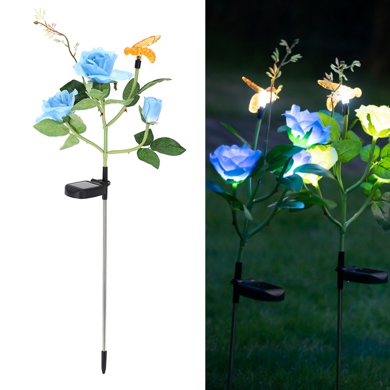 Outdoor Solar Powered LED Light Rose Flower Simulation Bee Lamp